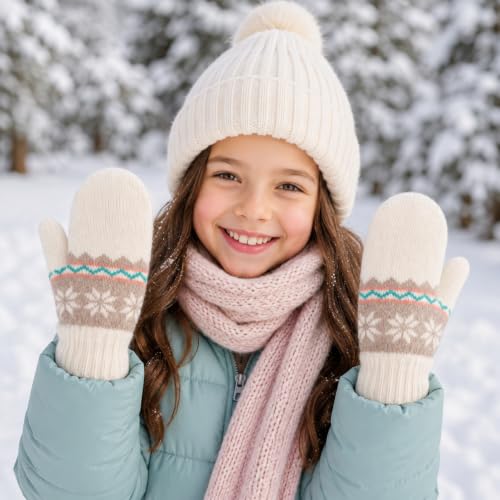 Image of Kids-Winter-Double-Layer-Warm-Knit-Mittens Soft Stretchy Outdoor Gloves