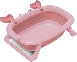 TOPAMIX Banheira para Bebê Infantil Retrátil Dobrável Modelo Caranguejo 28 Litros - 0 a 2 Anos de Idade (Rosa)