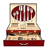 Venezia Collection “Medallion ” 65-Piece Fine Flatware Set, Silverware Cutlery Dining Service for 12, Premium 18/10 Surgical Stainless Steel, Hostess Serving Set with Wooden Storage Case