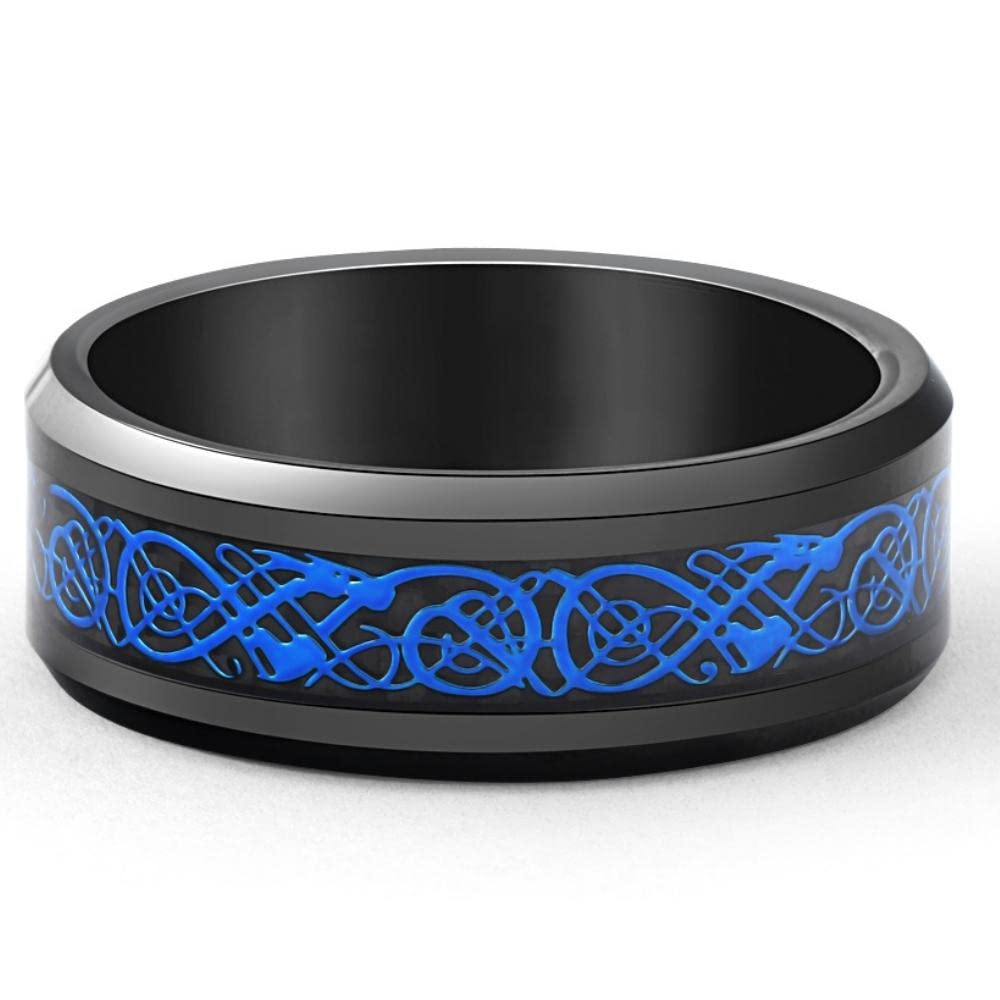 P3 POMPEII3Men's Blue Dragon Black Tungsten Ring 8mm Wedding Band