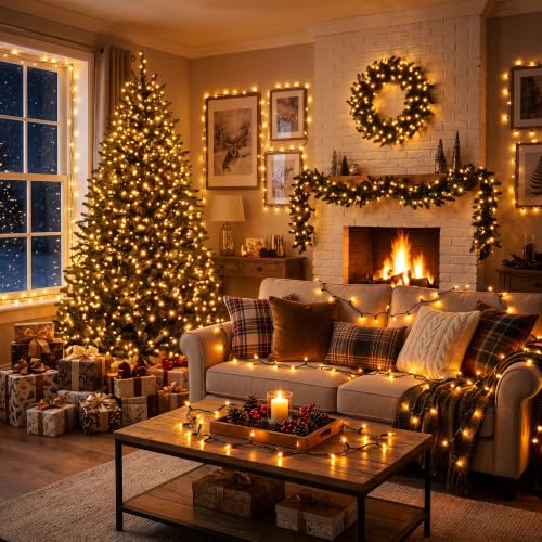 Image of BrizLabs Gold Christmas Lights Outdoor 300 Count 69.6ft Incandescent Christmas Lights Connectable Warm Glow Light String UL Certified Xmas Mini Light Green Wire for Indoor Outdoor Tree Holiday Party