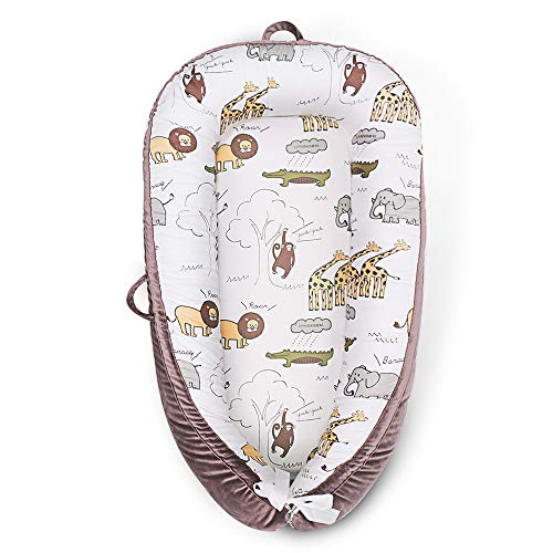 Image of Uaugh Baby Lounger, Soft Breathable Cotton Infant Floor Seat, Perfect for Tummy Time and Travel, Adjustable & Portable Newborn Must Haves (Zoo)