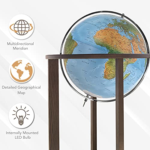 Waypoint Geographic Light Up Floor Stand Globe San Marino - 38" Tall Decorative Illuminated Standing Floor Globe With Blue Ocean - 20" Round - Up To Date World Globe (Wp61107), 25.4 Lb. #TOP4