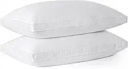 Bafode Travesseiros de cama reforçados com penas de ganso, conjunto de 2 travesseiros tamanho Queen, capa 100% algodão macio, travesseiro para dormência nas costas, barriga ou lateral