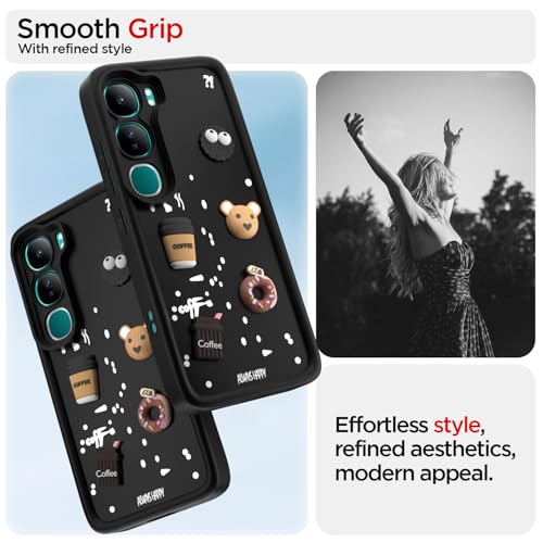Image of Pikkme Back Cover for Vivo Y300 5G / Vivo V40 Lite 5G | Cute Fun Cartoon 3D Bear Silicone Full Body Protection Bumper Cover (Black)