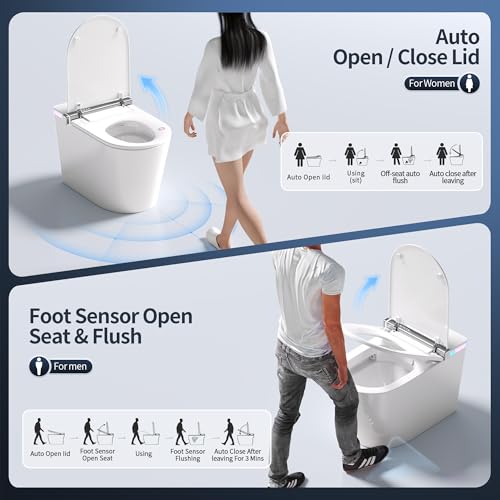 Image of DeerValley Artistic Smart Toilet, Auto Open /Close, Quiet 1000g MaP Auto Dual Flush, Foam Shield, Pump-Assisted, ADA Height, One-Piece Toilet with Adaptive Temperature Control for Seat, Water and Dryer