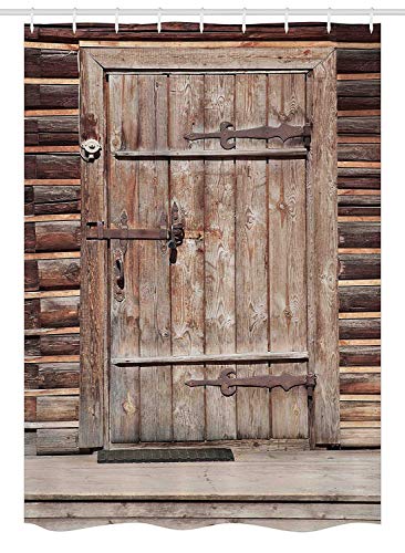 Casepillows Rustic Stall Shower Curtain, Timber Rustic Door in Wall of an Old Log House Ancient Abandoned Building Entrance Gate, Fabric Bathroom Decor Set with Hooks, 54 W x 78 L inches, Brown