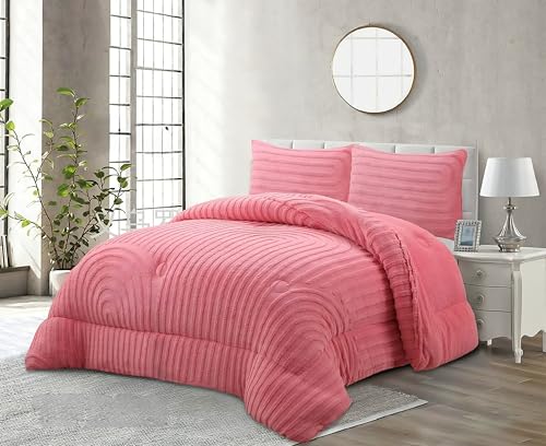 Genérico Edredón Borrego Invierno 230x250 cm – Nórdico Efecto Borreguito Extra Suave y Cálido – Edredón Invierno para Cama 135/150 cm – Incluye 2 Fundas de Almohada (Rosa, Cama 150)