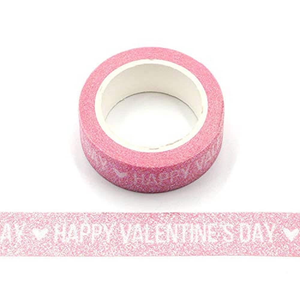Syntego Pink Happy Valentines Day Glitter Sparkle Washi Tape 15Mm X 3M