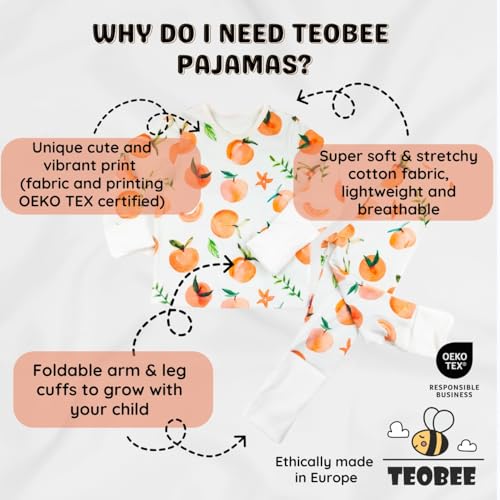 Girls Cotton Pajama Set, Peach Print, Long Sleeve 2-Piece PJs, Sizes 1-8 Years3