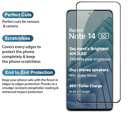 Image of 100FIT Tempered Glass For Redmi Note 14 5G With Full Glue Edge To Edge Coverage And Easy Installation Kit