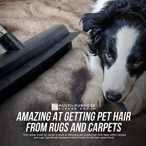 Rubber Broom Carpet Brush Indoor Floor & Carpet Sweeper Silicone Bristle Remove Pet Cat Dog Hair From Flooring Pile Rug with Long Collapsible Handle Kitchen Floor Cleaning Sweeping Brush Rake