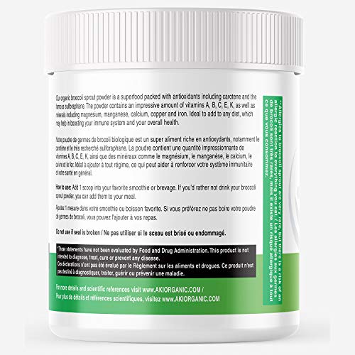 Aki Organic Broccoli Sprout Powder Sulforaphane Ideal For Your Greens Veggie Smoothie Or As A Supplements Of Sprouts From Non Gmo Brocolli Seeds Pack Of Vitamins & Antioxidant (5.29oz / 150g) - Thumbnail 7