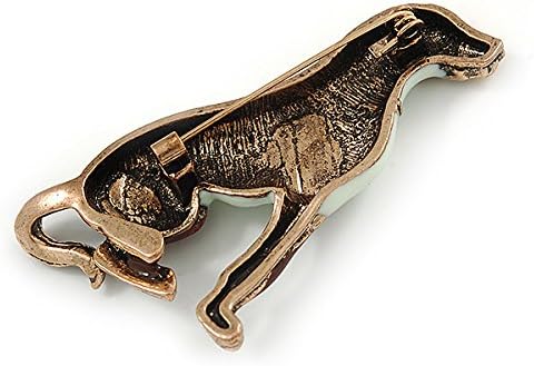 Vintage Inspired Pale Green/Brown Enamel Dog Brooch In Gold Tone Metal - 60mm L, gold, brown, light green - Image 5