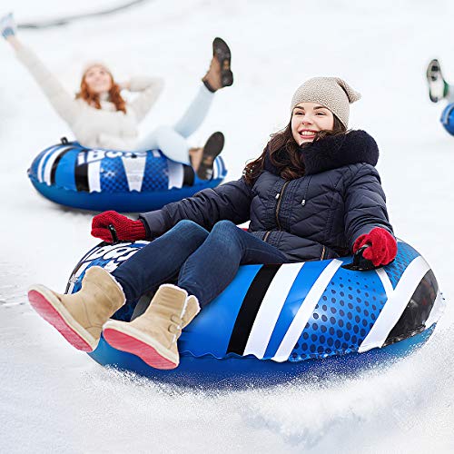iBaseToy Snow Tube - 47 Inch Inflatable Snow Sled for Sledding for Kids and Adults - Heavy Duty Upgraded Winter Snow Tube Sled for Snow Made by Thickening Material of 0.6mm