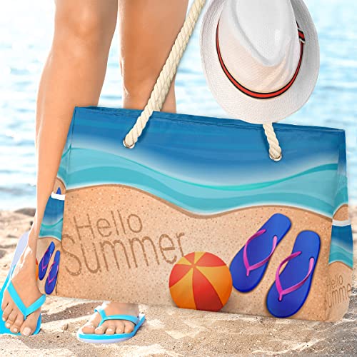 cfpolar Bolsa de praia feminina de verão com bola de praia do mar, bolsa de praia à prova d'água, a