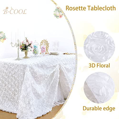 B-Cool Rosette Tablecloth Wedding Table Cloth Christmas White Tablecloth Rectangle Flower Table Cover Satin Fabric Wedding Decoration 60 X102 Inch #TOP2