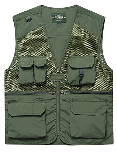 Flygo Men's Utility Cargo Fishing Vest Summer Outdoor Lightweight Work Photo Vest With Pockets(Armygreen-S) #TOP19
