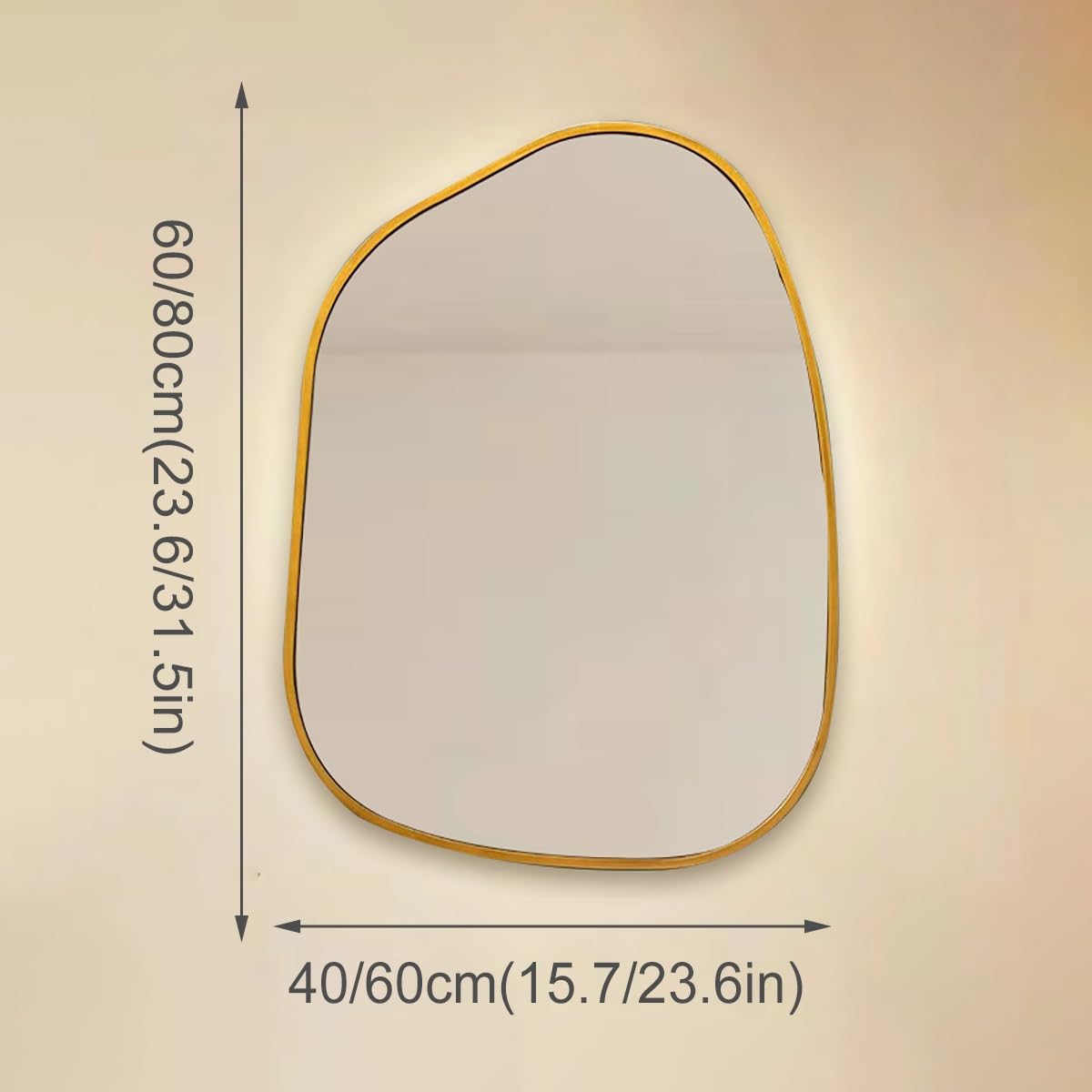 Irregular Bathroom Mirror, Bathroom Mirror with Metal Frame, Anti-Fog, Touch Switch, 3 Color Modes (3000K/4000K/6500K), Vanity Mirrors for Dressing Room Washroom Bedroom, Modern(Black,60cm)