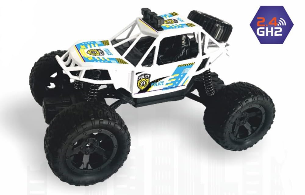 KRIREEN Police Remote Control Rock Crawler 2 WD High Speed Rechargeable Off-Road Monster Truck 2.4GHz Big Wheel RC Cars High Speed Motor Car for Kids, Pack of 1 Set, (Multi-Colored) 3