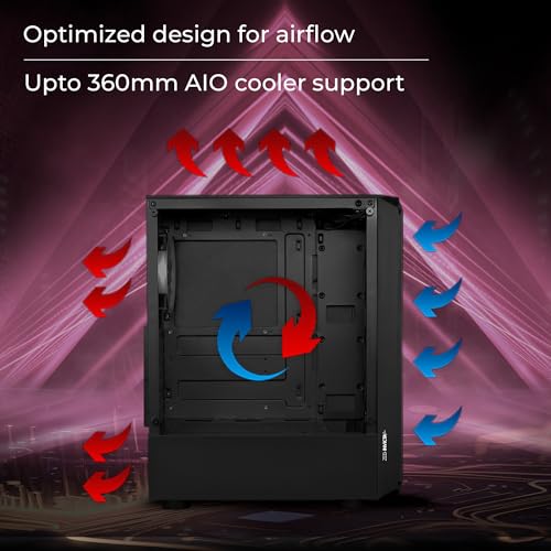 Image of ZEBRONICS Invicta PRO Mid-Tower Premium Gaming Cabinet ATX /mATX /Mini ITX, 3X 120mm Front + 1x 120mm Rear Fan, RGB Halo Glow Ring Fan, Front & Side Tempered Glass Panel