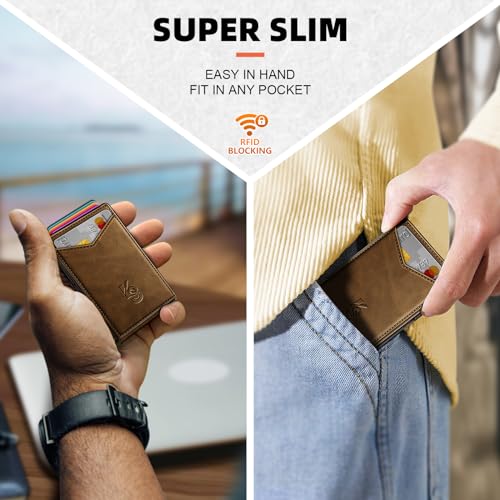 Men's Slim Wallet Money Clip - KEMISANT 12-Card Metal Case Magnetic Flip