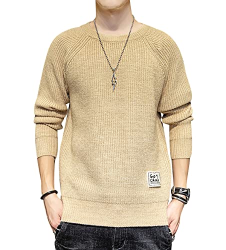 OADOBKICE Herren Rundhals Pullover Herren Langarm Pullover Oversize Pullover Lässiger Locker Gestrickter Pullover Warmes Bodenhemd Männer Plus Größe Pullover Arbeitspullover Ausgehen 937Khaki XL