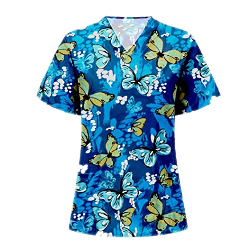 OIOLOYJM Printed Scrub Tops Women V Neck Short Sleeve Plus Size Scrubs for Womens Nursing Uniforms Shirts with Pockets