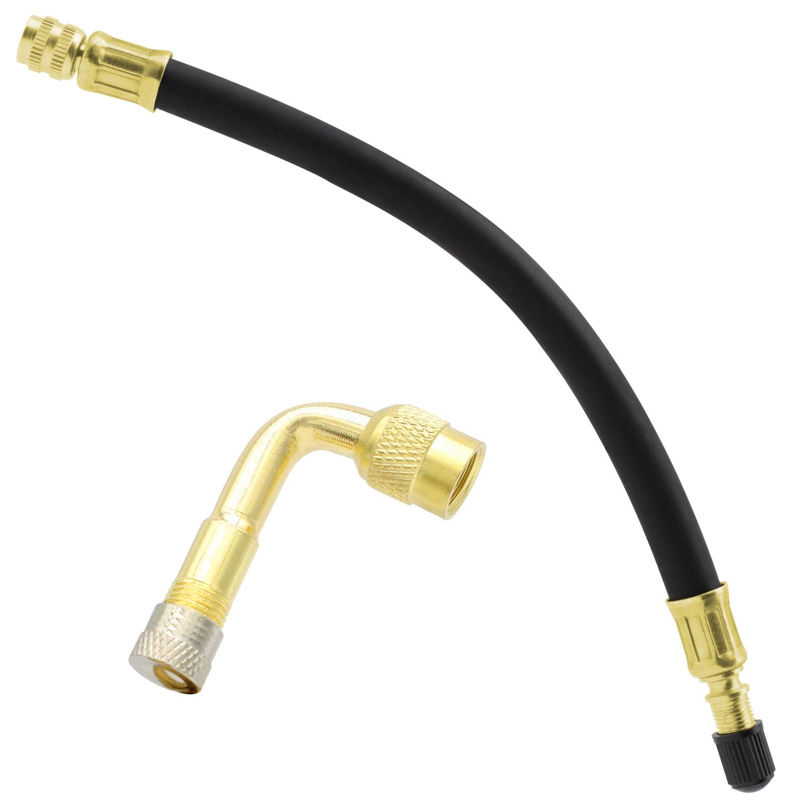 2 Pieces Bike Pump Adaptor, Tyre Valve Extension, Air Pump Nozzle, 90 Degree Angle For Car And Bike Tires, Includes An Air Nozzle Inflation Extension Tube And A 90 Degree Straight Stripe Cap-image-1