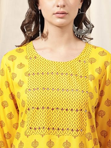 Image of MIRCHI FASHION Women's Straight Fit Paisley Printed And Embellished Kurta Set with Dupatta and Trouser