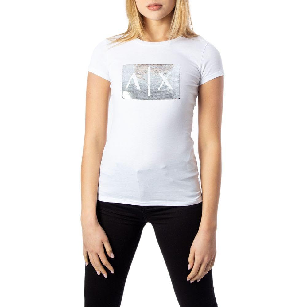 Armani Exchange Women's Basic T-Shirt with Logo On Bust, White, L