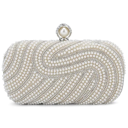 Image of YYW Womens Pearl Clutch Purse Evening Handbags Beaded Bag for Wedding Bride Party with Chain