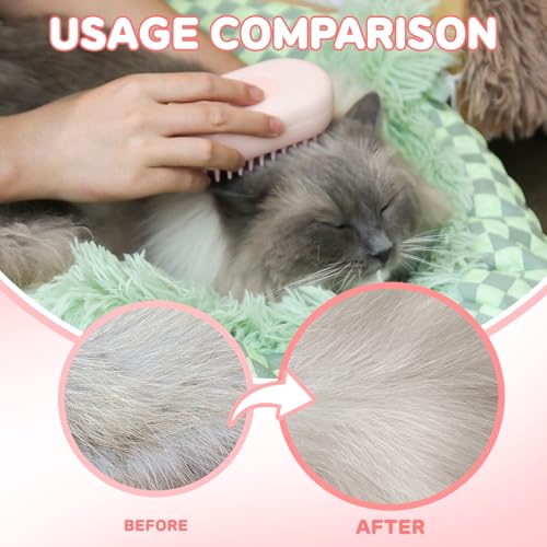 Image of Cat Steam Brush for Shedding, 3-in-1Multifunctional Pet Spray Hair Removal Comb for Shedding and Tangled Hairs,Water Brush for Cats (Pink)