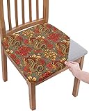 6 Packs Chinese Dragon Seat Covers for Dining Chairs,Stretch Fitted Chair Seat Protectors Decorative Office Computer Desk Chair Cushion Removable Washable Slipcovers,Red Gold Retro Oriental Floral Art