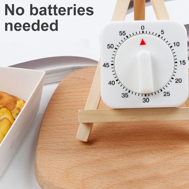 White Timer Clock Square 60-Minute Mechanical Kitchen Timer Wind up Timer Visual Cooking Clock with Loud Alarm No Batteries Required Ideal for Cooking Baking and Kitchen Management
