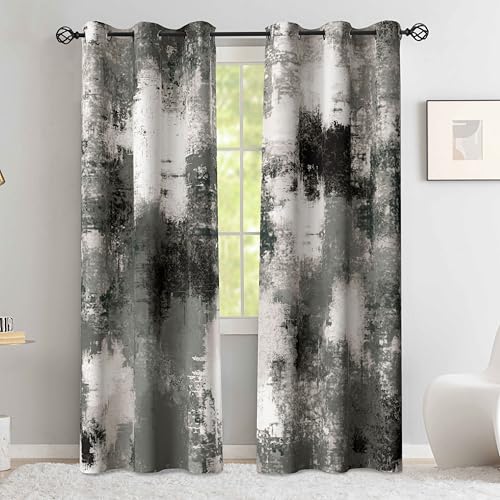 Image of Asuexpect Black Grey Abstract Curtains 2 Panels Abstract Rust Curtain Room Darkening Grommet Window Drapes Modern Decorative Window Treatments for Bedroom Living Room, 42x63 Inches, Black Grey