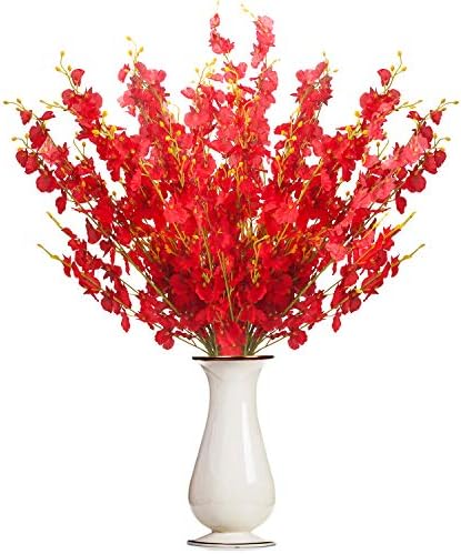 BUSSLANDY Faux Orchid Flowers Artificial Dancing Lady Orchids 10 Pcs Silk Fake Flower Real Touch for Wedding Home Party Decor Butterfly Flower Arrangement(Red)