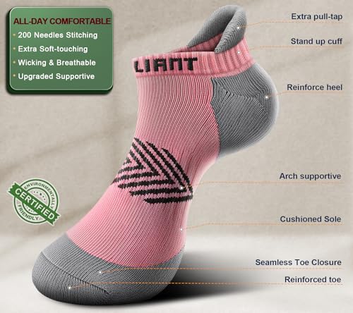 Image of BULLIANT Socks For Women 6Pairs-Womens Athletic Ankle Socks No Show Cushioned for Walking Running-Compression Arch Support