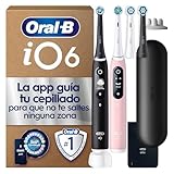 Oral-B iO 6 Pack De 2 Cepillos De Dientes Eléctricos Negro y Rosa, 4 Cabezales De Recambio y Estuche De Viaje, 5 Modos De Cepillado Con Blanqueamiento Dental, Sensor De Presión, Diseñado por Braun