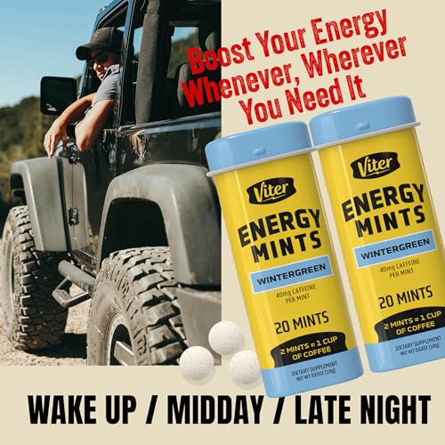 Image of Viter Energy Caffeinated Mints 40mg Caffeine, B Vitamins, Sugar Free. (Wintergreen, 20pcs, 6 Pack)