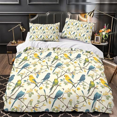 Houssette oiseaux sur branches impression 3D microfine parure lit zippée King - 4