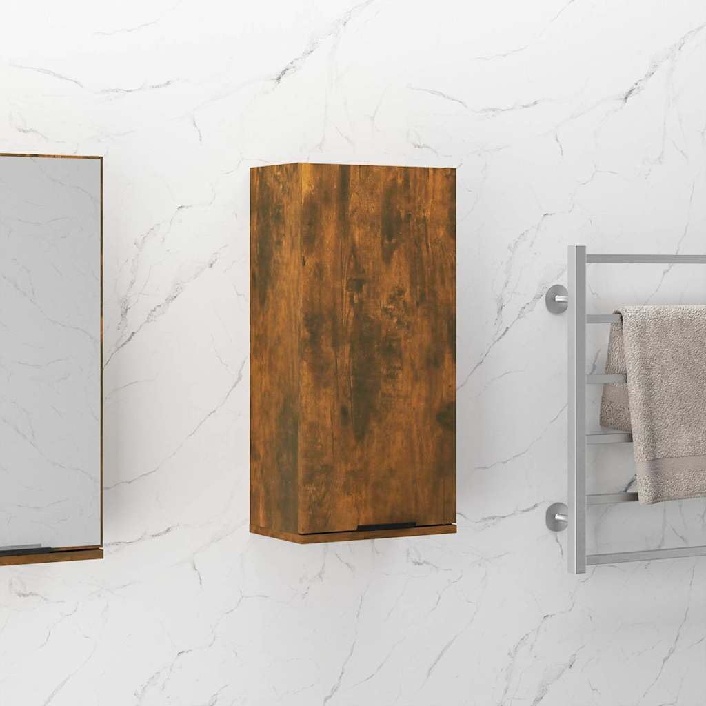 Mobile da bagno da parete in legno di rovere affumicato, 32 x 20 x 67 cm, con anta e mensola, mobile da bagno per ospiti WC e bagno, montaggio a parete per ordine e spazio