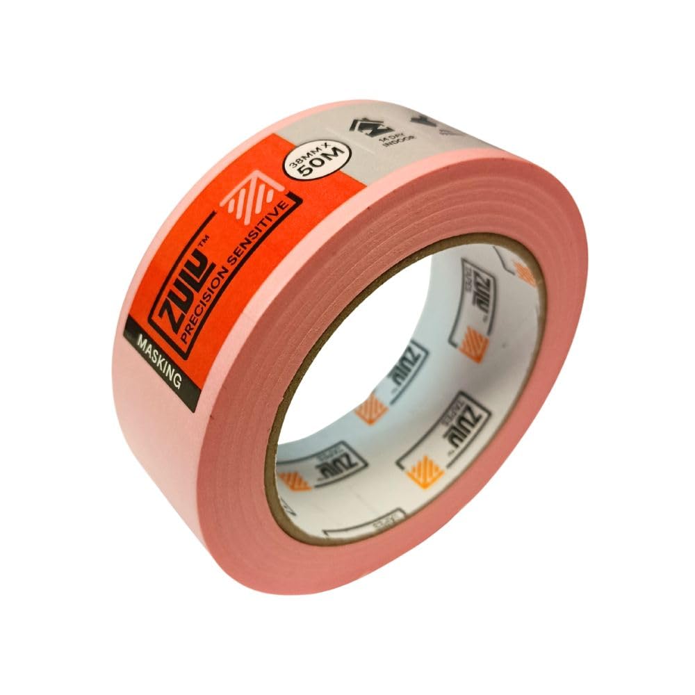 Zulu Precision Sensitive Indoor Pink Painters Masking Tape 38mm x 50m - Multi Surface Low Tack Clean Edges for All Paints - DIY, Painting, Decorating with up to 14 days Removal | (1 Pack)