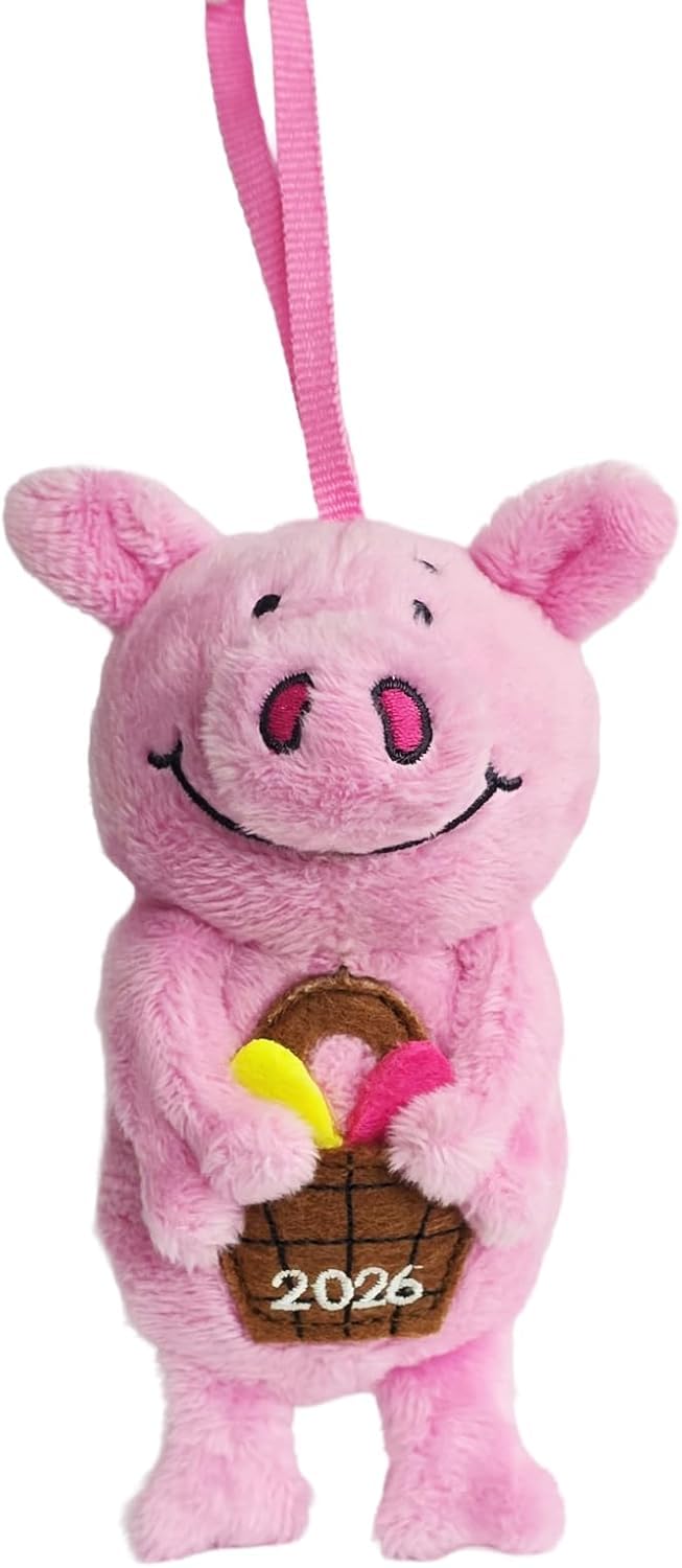 Premier Life Store Hanging Percy Pig Easter Decoration 2026, Soft Plush Figure with Applique Basket of Eggs