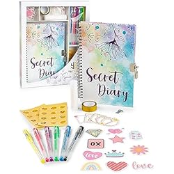 Candados Decorados Diario Secreto Niña Kit | Scrapbooking | Bullet Journal | Personaliza y Decora tu Diario | Incluye 6 Bolígrafos de Colores, Pegatinas, Pegamento, Marcos para añadir Fotos y Más