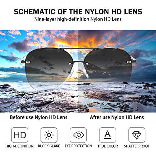 Retro Rimless Women Aviator Sunglasses Classic Lady Oversized Sun Glasses black Gradient Mirrored Lens Bold Shades3