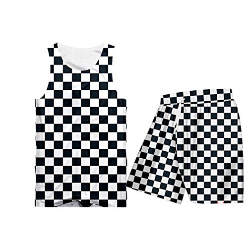 Black White Plaid Checkerboard Casual Sweatshirt And Pants 3D Crewneck Hoodie Pullovers Men Women Tracksuit Hs02203 L #TOP6