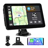 AWESAFE 7”Pantalla CarPlay Coche/Android Auto/MirrorLink Inalámbrico, Admite Bluetooth/Mirror Link/Control por Voz/USB/TF/AUX, Negra