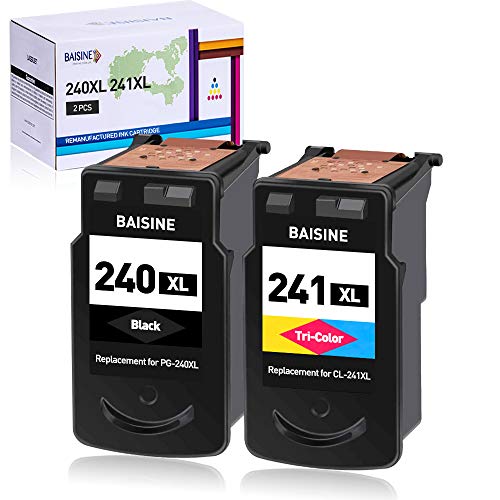 BAISINE Remanufactured Ink Cartridge Replacement for Canon 240 240XL PG-240XL CL-241XL 241XL for PIXMA MG3620 TS5120 MX532 MX472 MG3520 MX452 MG3220 MG2120 MX432 MX512 MG3120 MG3122 (1 Black 1 Color)