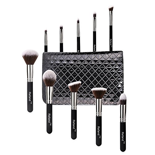 JY Makeup Brushes Premium Makeup Brush Set 10pcs Professional Makeup Kit with Pu Leather Storage Bag Silver Black